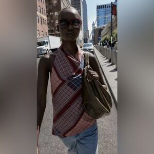 Zara plaid asymmetric halter top